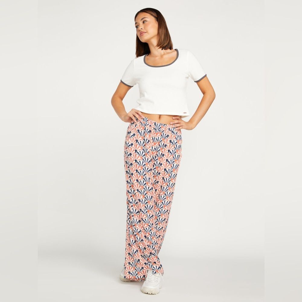 Volcom Shellz Bellz Flowy Wide Leg Pant Red White Blue Women’s Small